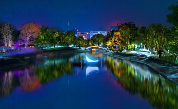 Περίπτωση φωτισμού σκηνών νύχτας της πλατείας πολιτών, σκηνή νύχτας του αστικού προγράμματος φωτισμού