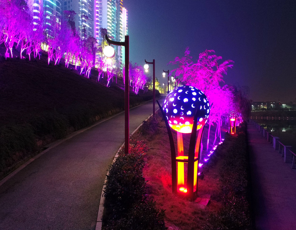Projeto de iluminação da paisagem da estrada do rio, projeto de aplicação do prêmio da lâmpada mágica